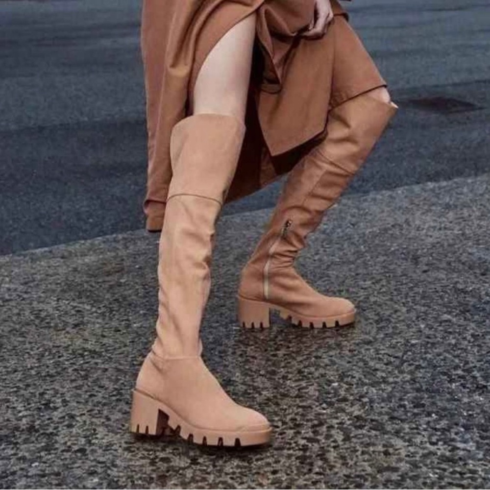 Schultz Violeta Nubuck Over the Knee Chunky Boots Beige Weatherproof size 8 NWT